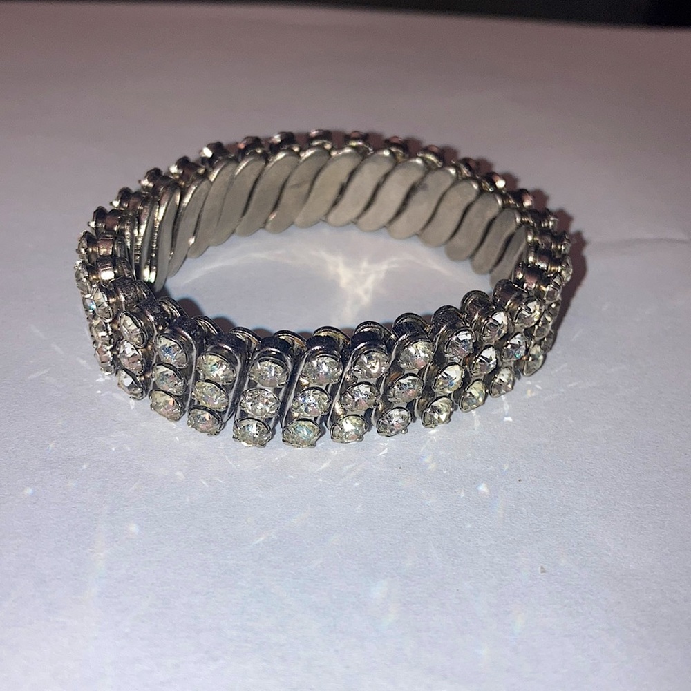 Cubic Zirconia Silver Stretchy Bracelet